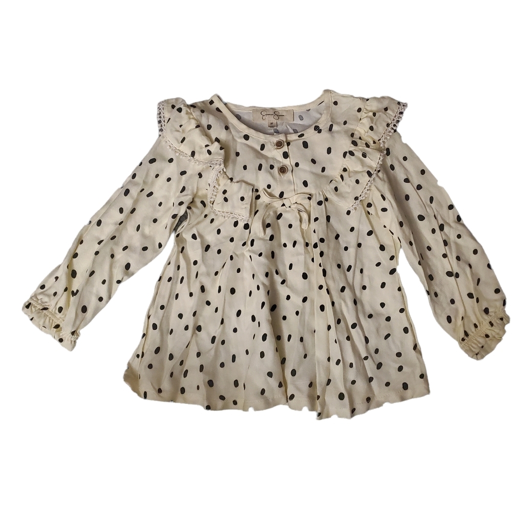 Jessica Simpson Toddler Blouse Size 2T Polka Dot Cream Color